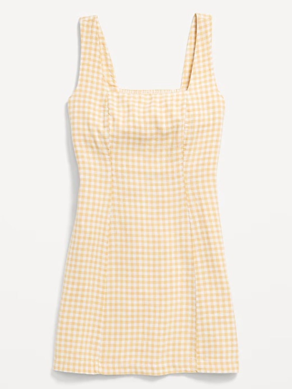 🧺OLD NAVY Butter Yellow Checked Gingham Linen Blend Cottagecore Mini Dress - L - Picture 7 of 7